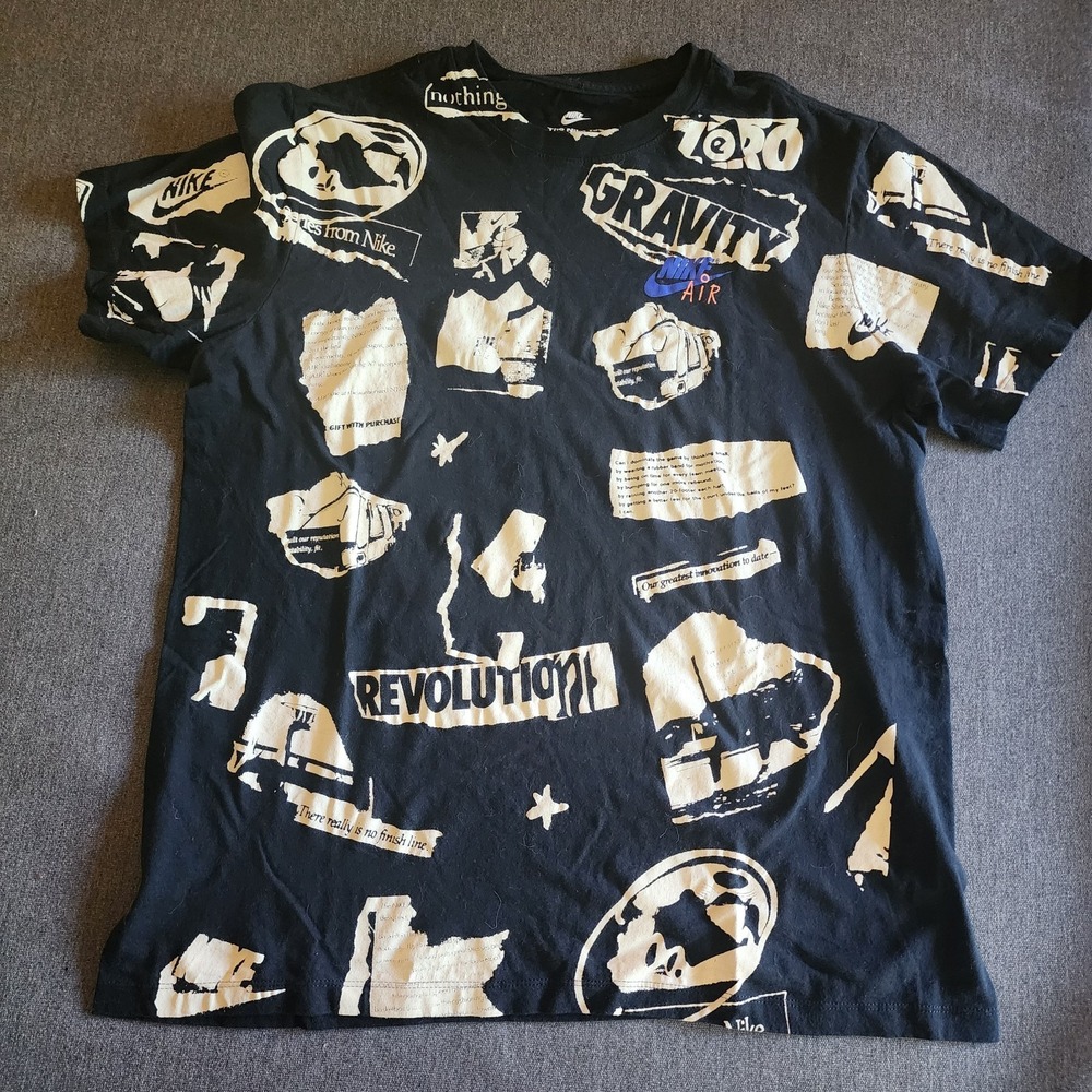 Nike Sportswear Multi Grafic Tee Top T Shirt Double Sided Mens Medium Black A21